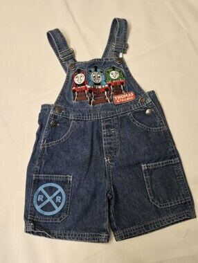 Vintage Thomas The Train Denim Jean Shortalls Kids Toddler Boys 2T Embroidered